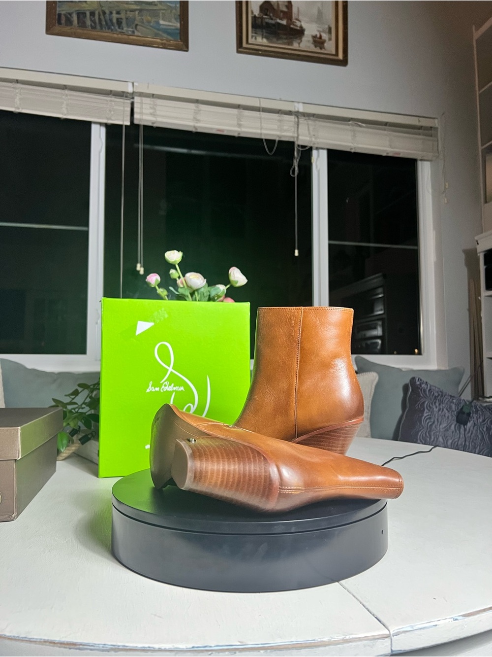 Sam Edelman Cognac Leather Western Ankle Booties with Side Zip - Picture 7 of 9